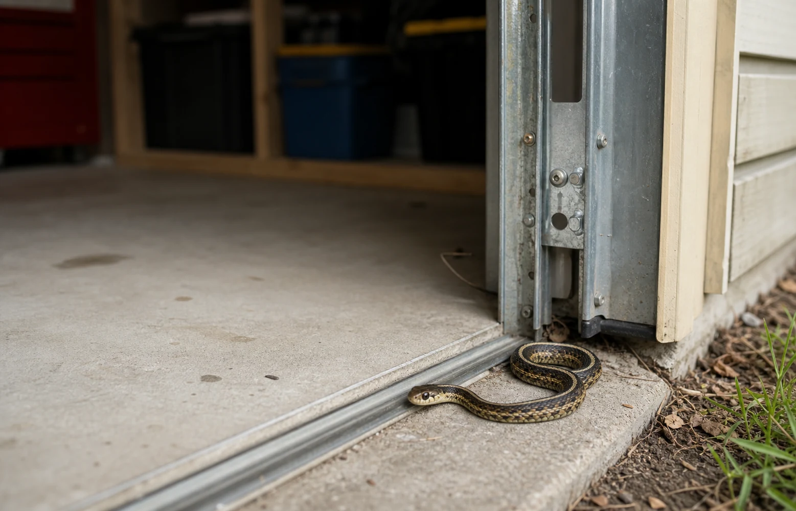 Snake near a garage door track