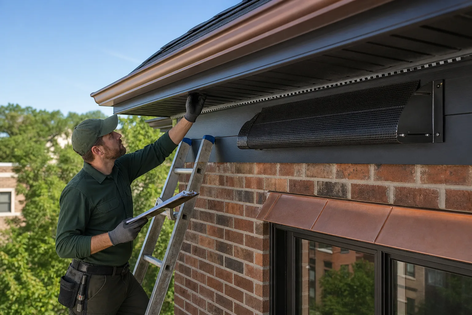 Bird and bat exclusion hardware at a roofline